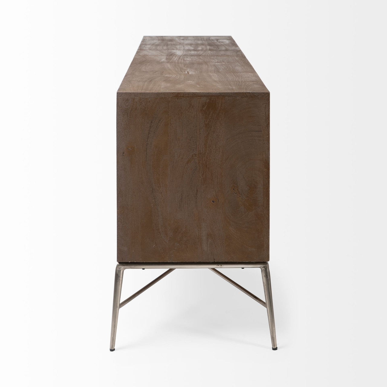 Swordfish 72L x 19W  x 30.25H Two-Tone Brown Wood Cabinet Silver Metal Base 4 Cabinet Door Sideboard