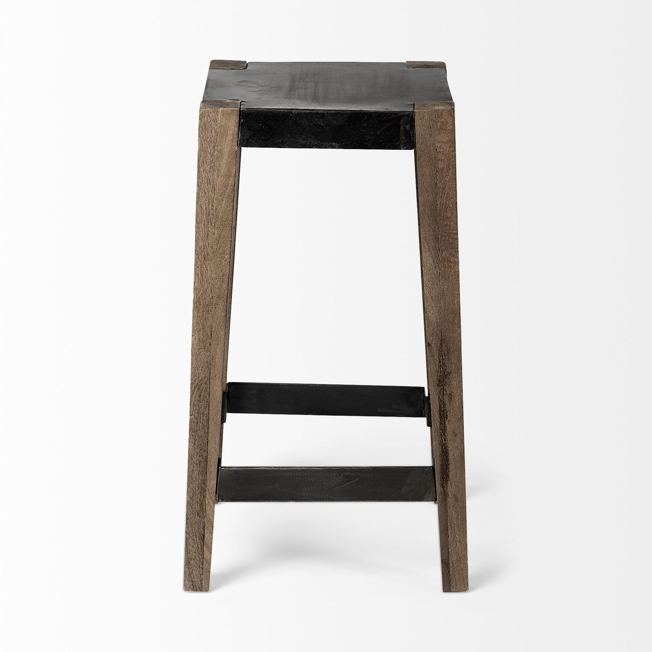 Nell 26" Seat Height Black Metal Seat & Foot Rest With Brown Wood Legs Stool