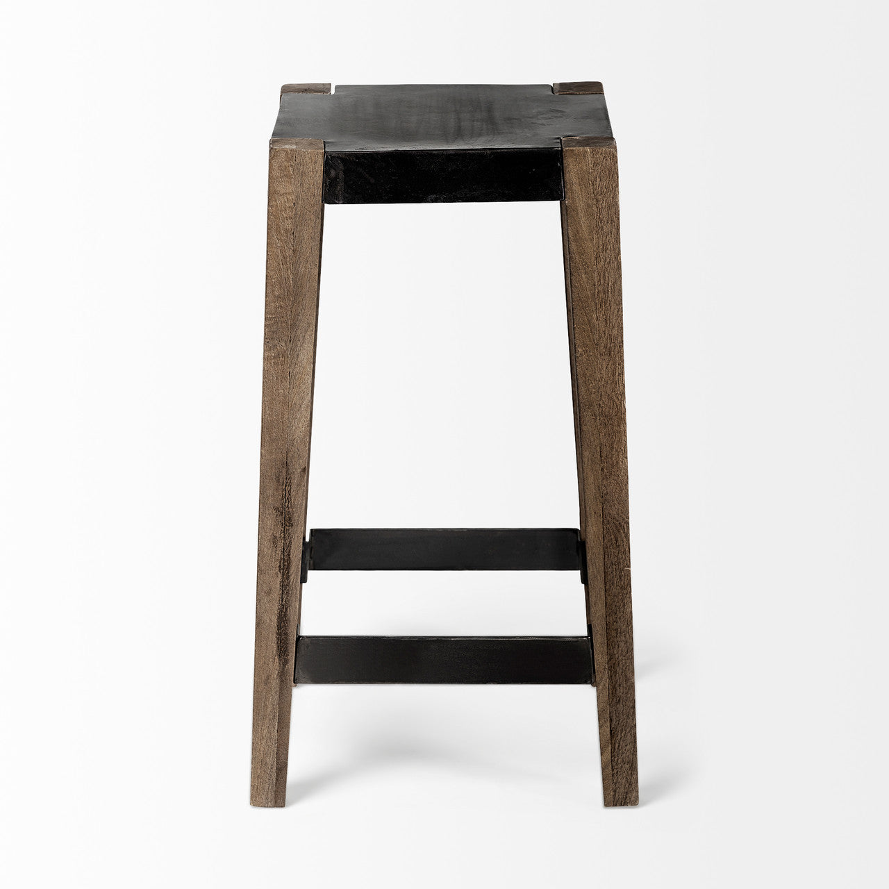 Nell 26" Seat Height Black Metal Seat & Foot Rest With Brown Wood Legs Stool