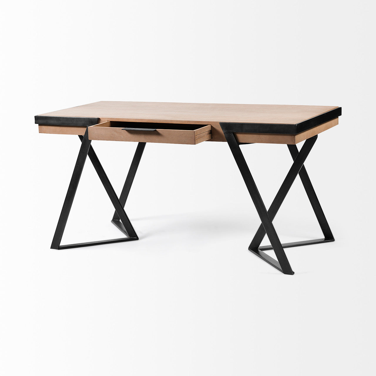 Steinbeck 61L x 28.75W x 30H Light Brown Wooden Iron Frame Office Desk