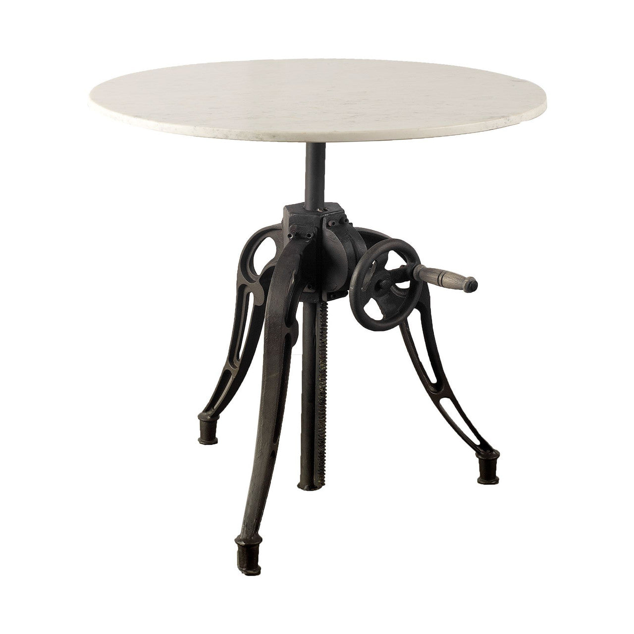 Emslie III 30" Round White Marble Top Black Metal Base Dining Table