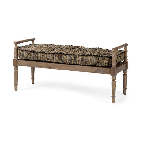 Fullerton Jute Patterned Top W/Brown Wood Base Accent Bench