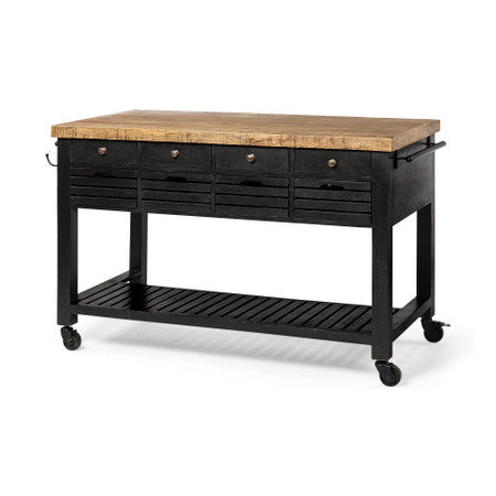 Columbia Black Wooden Kitchen Island