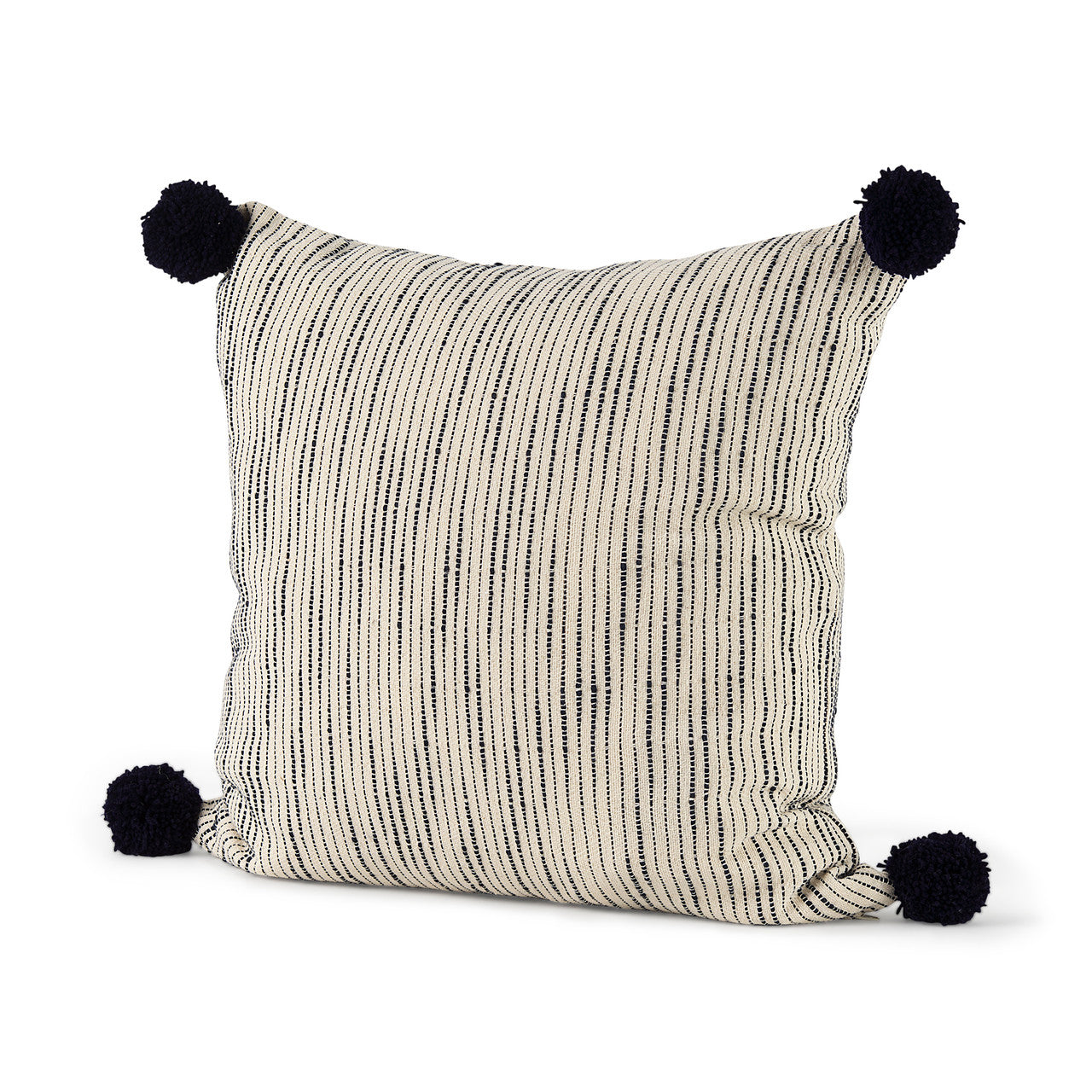 Krystal 20 x 20 Cream/Blue Pom Pom Decorative Pillow Cover