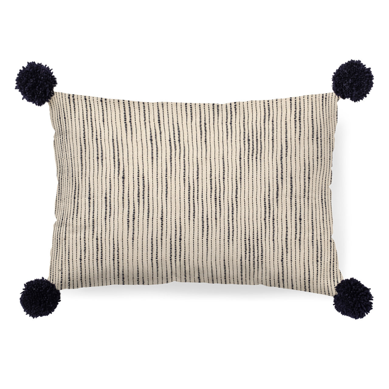 Krystal 13 x 21 Cream/Blue Pom Pom Decorative Pillow Cover