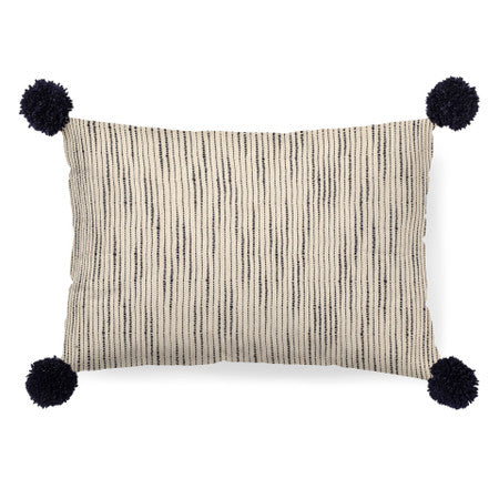 Krystal 13 x 21 Cream/Blue Pom Pom Decorative Pillow Cover