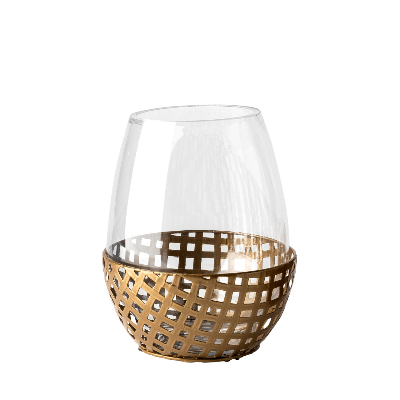 Reena I Small Gold Woven Metal Base Table Candle Holder
