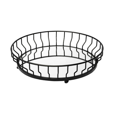 Helena Black Metal Mirrored Bottom Round Serving Tray