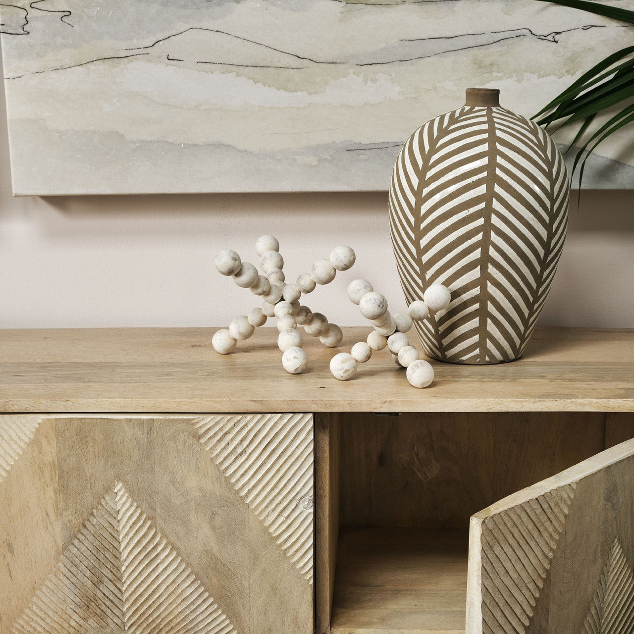 Carrollton II (Large) 9L x 9W Off-White Geometric Wood Ball Jack