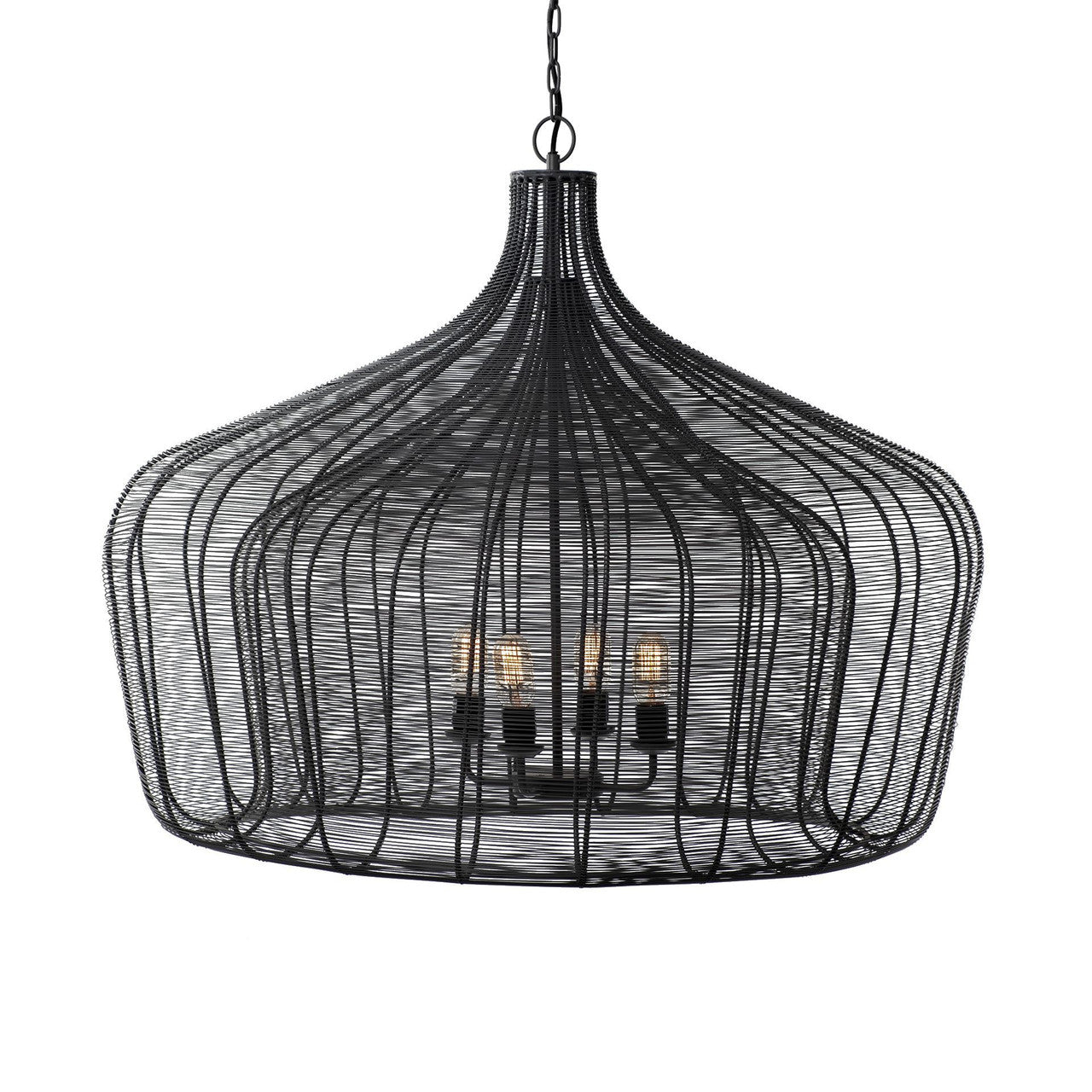 Camila (40"x31") Black Metal Mesh-Style Four Bulb Chandelier