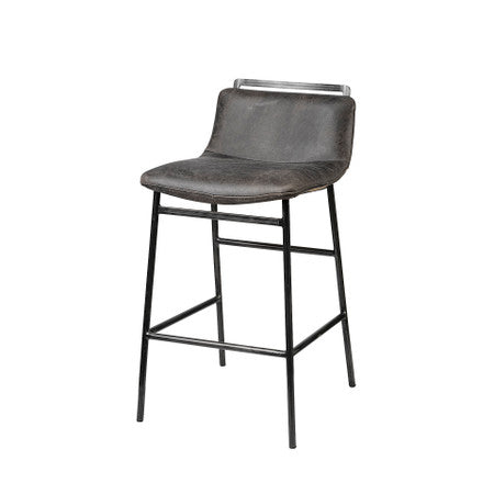 Kavalan 33.5" Total Height Ebony Leather Seat Black Metal Frame Counter Stool