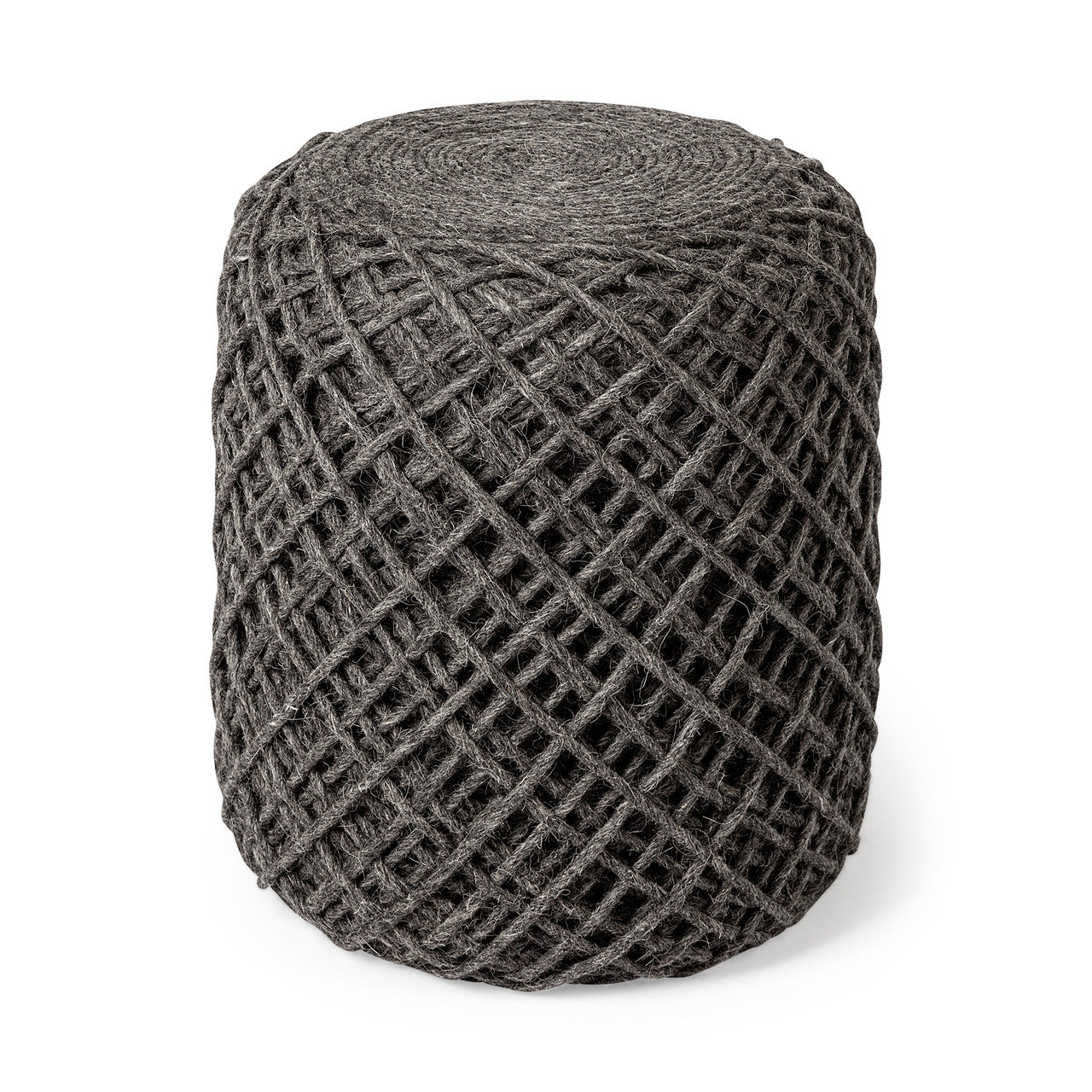 Allium Dark Gray Handwoven Wool Cylindrical Pouf