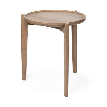 Cleaver Round Top Brown Solid Wood Accent Table
