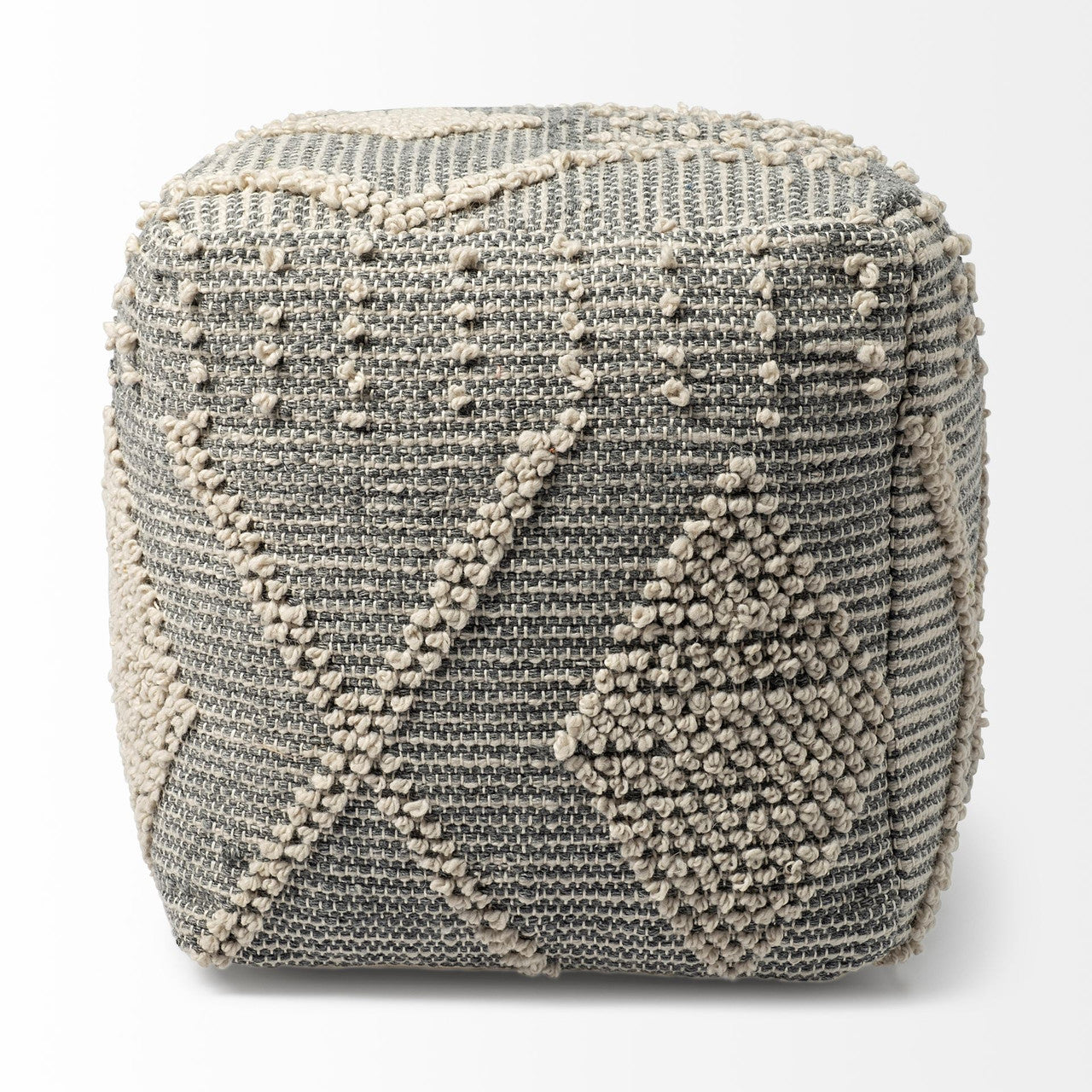 Brinket Gray/Cream Polyester Handwoven Square Pouf