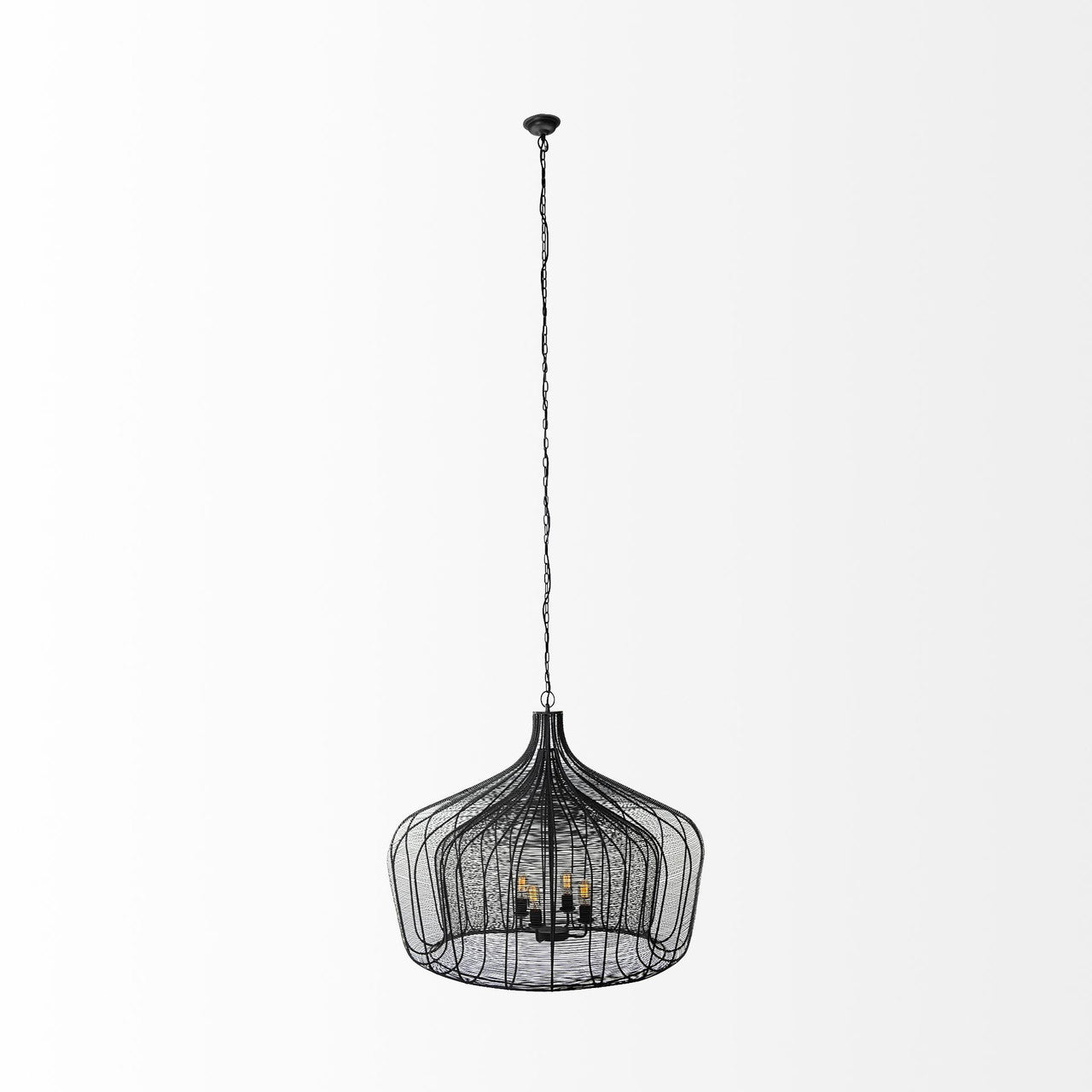 Camila (40"x31") Black Metal Mesh-Style Four Bulb Chandelier