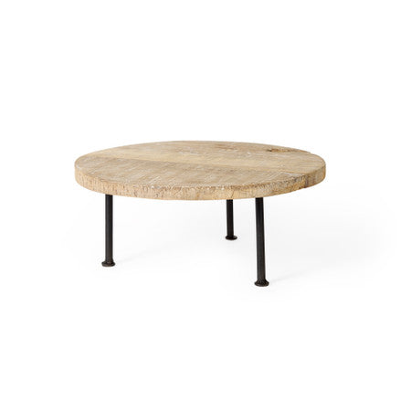 Cedric Round Light Brown Wood w/ Black Metal Legs Decorative Display Stand