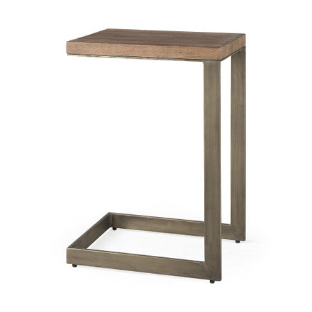 Faye Medium Brown Wood W/ Antique Nickel Finished Metal Base C Side Table