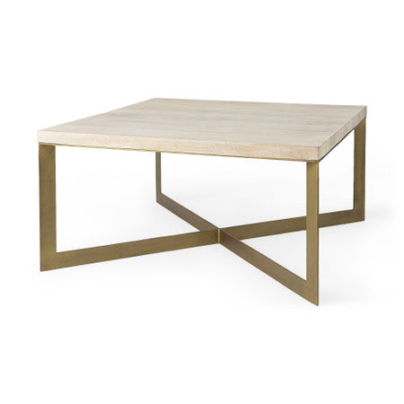 Faye Beige Finished Wood W/Gold Metal Base Square Coffee Table