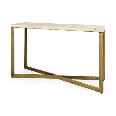Faye Beige Finished Wood W/Gold Metal Base Console Table
