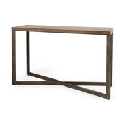 Faye 50L x 15W x 30H Medium Brown Wood W/Antique Nickel Metal Base Console Table