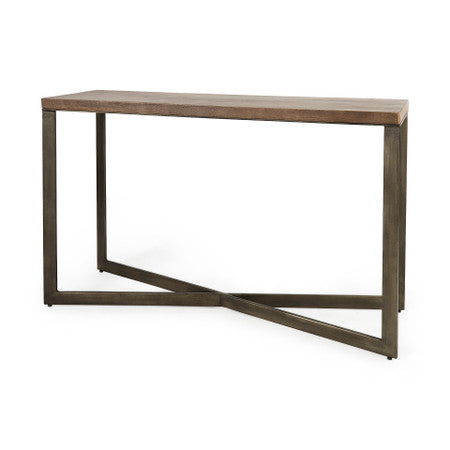 Faye Medium Brown Wood W/Antique Nickel Metal Base Console Table
