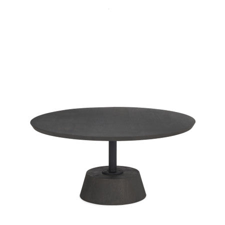 Maxwell Dark Brown Wood W/ Black Metal Pedestal Base Round Coffee Table