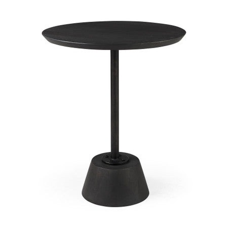 Maxwell Round Dark Brown Wood w/ Black Metal Pedestal Side Table
