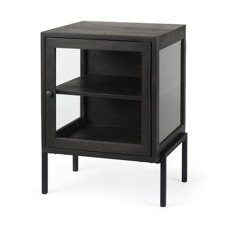 Arelius Black-Brown Wood W/ Black Metal Frame End/Side Table