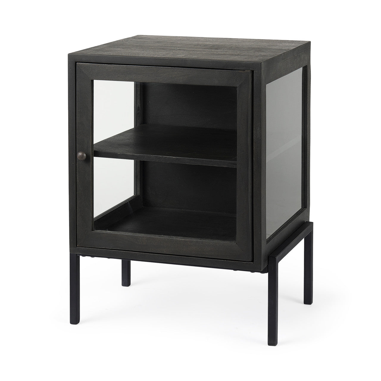 Arelius 20L x 18W x 26H Black-Brown Wood W/ Black Metal Frame End/Side Table