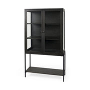 Arelius 36L x 18W x 63H Black-Brown Wood W/ Black Metal Base Display Cabinet