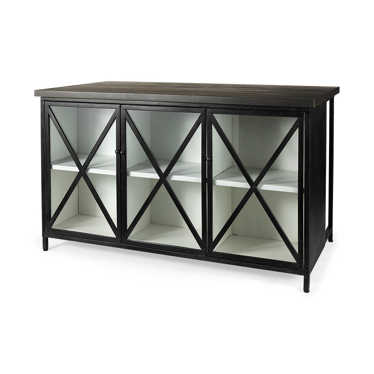 Dimitra 62.0L x 32.0W x 36.0H Dark Iron W/Glass Doors Kitchen Island