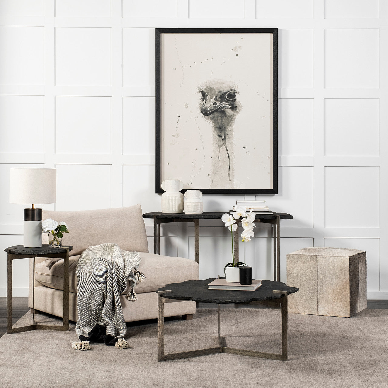 Shale 37" Irregular Live-Edge Black Slate w/Flat Iron Base Coffee Table