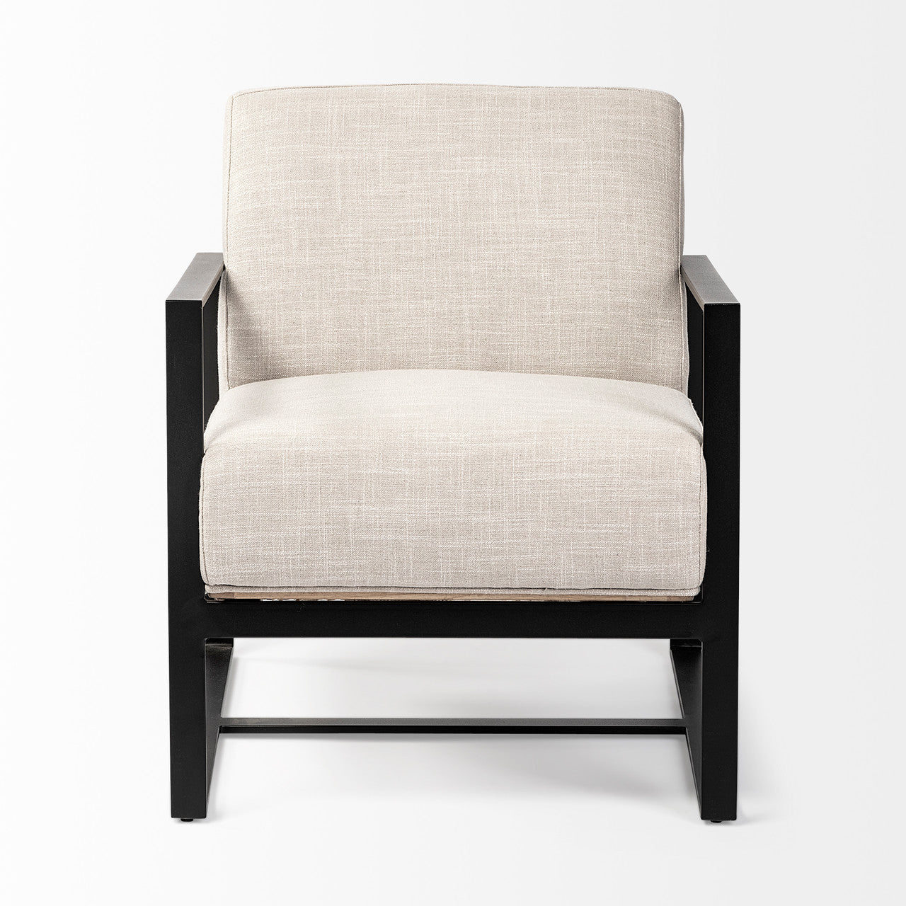 Stamford Light Beige Upholstered Seat w/ Wood Back, Metal Frame Accent Chair
