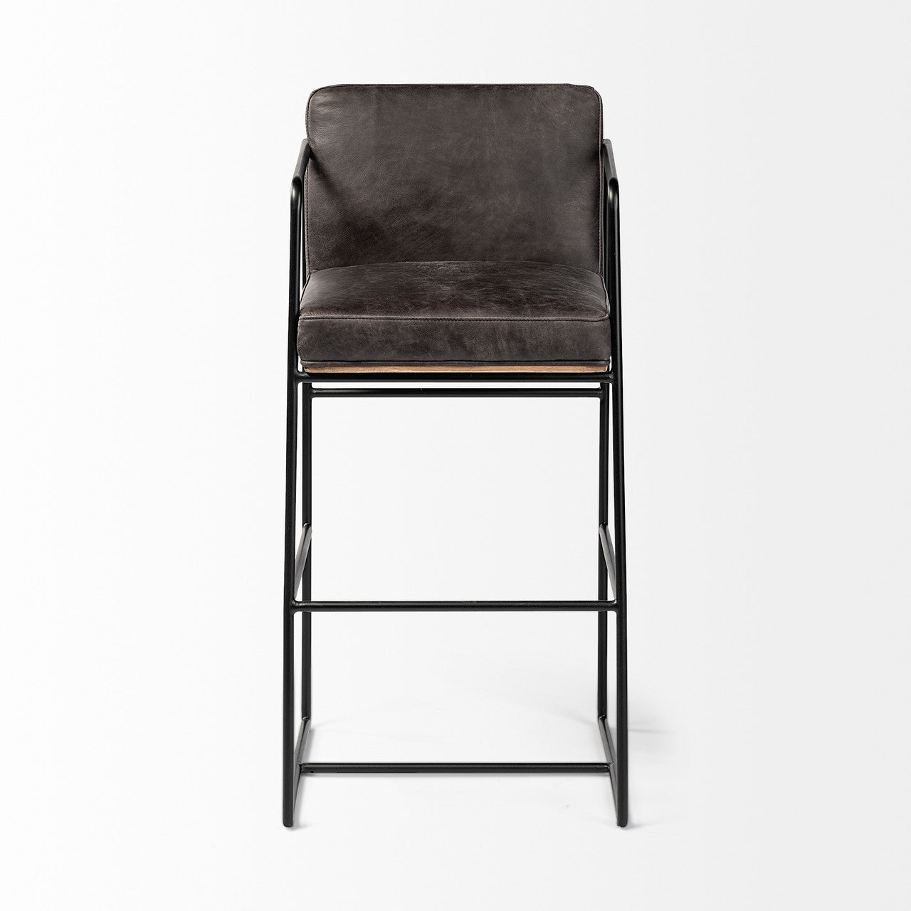 Stamford 40" Total Height Black Leather Seat w/ Wood Back, Metal Frame Bar Stool
