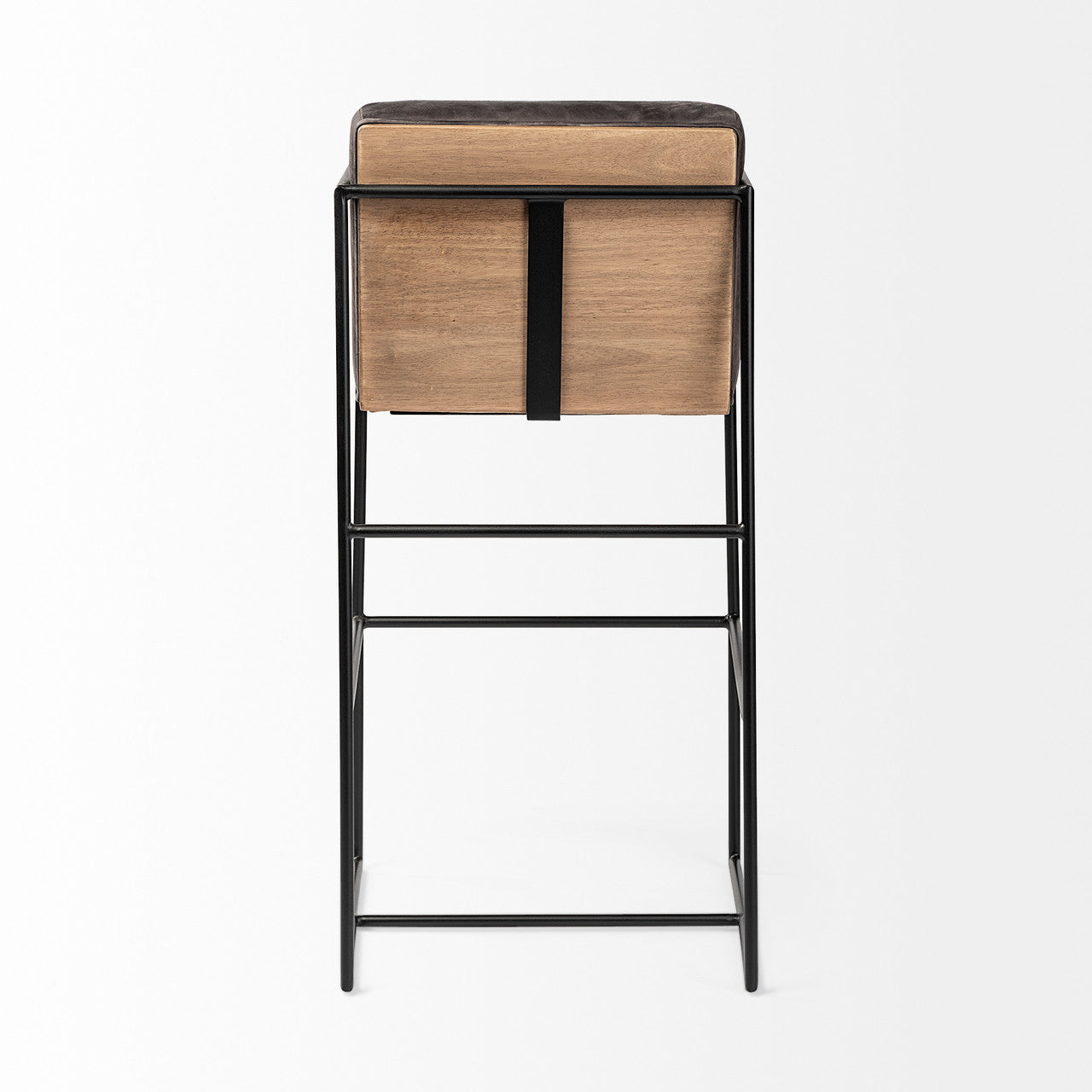 Stamford 40" Total Height Black Leather Seat w/ Wood Back, Metal Frame Bar Stool