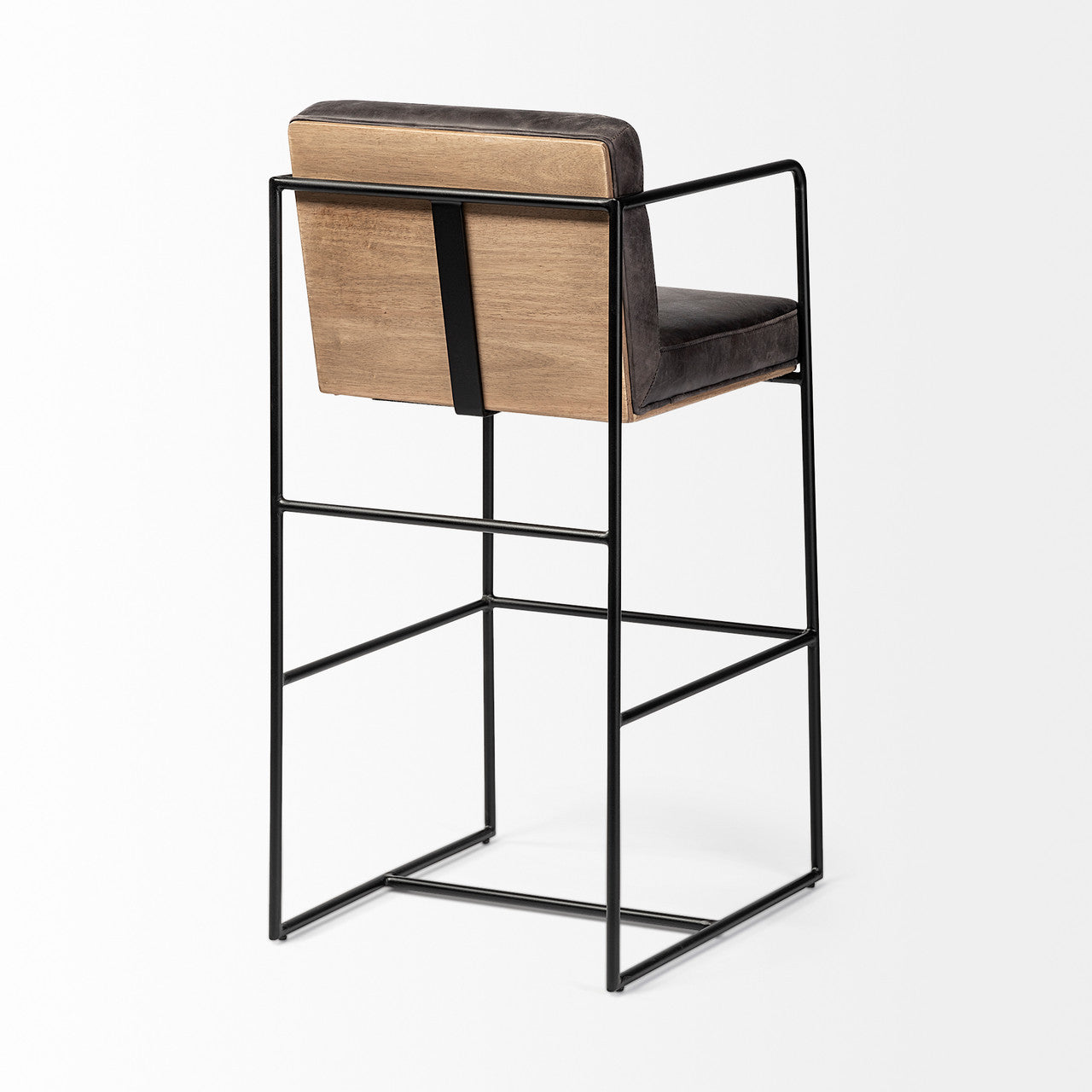 Stamford 40" Total Height Black Leather Seat w/ Wood Back, Metal Frame Bar Stool