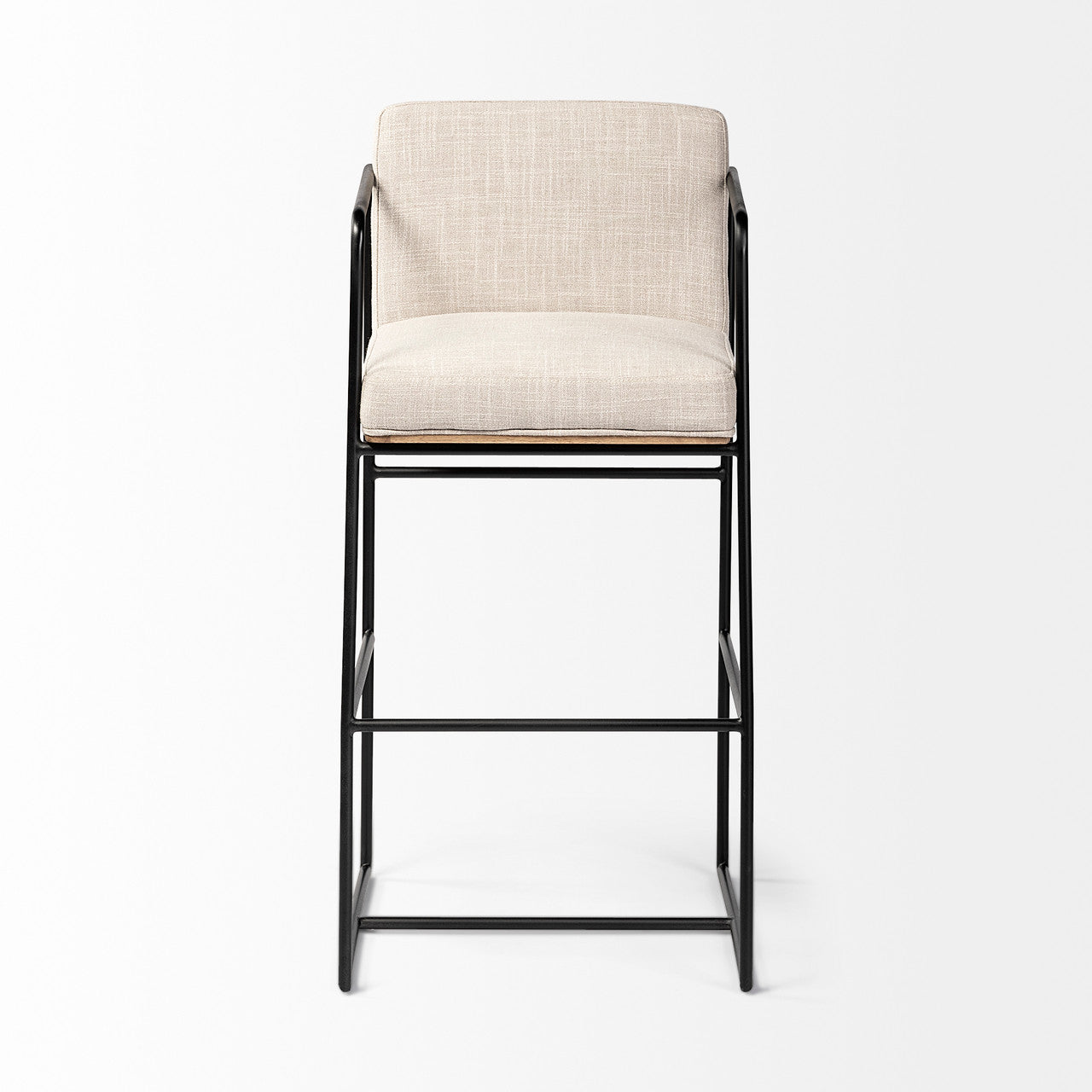 Stamford 40" Total Height Light Beige Upholstered Seat w/ Wood Back, Metal Frame Bar Stool