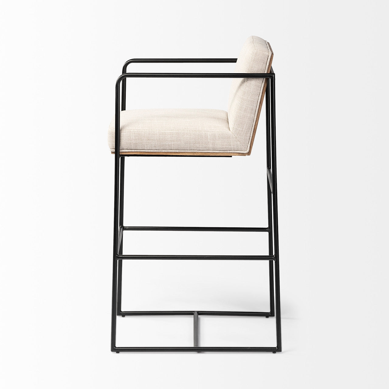 Stamford 40" Total Height Light Beige Upholstered Seat w/ Wood Back, Metal Frame Bar Stool