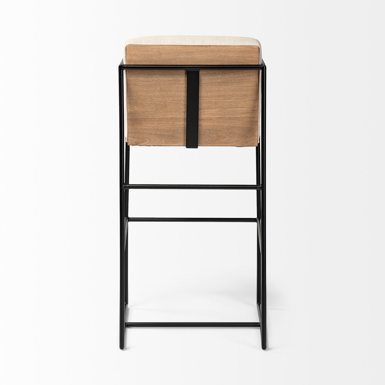 Stamford 40" Total Height Light Beige Upholstered Seat w/ Wood Back, Metal Frame Bar Stool