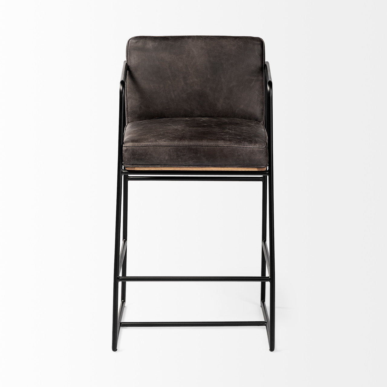 Stamford 36" Total Height Black Leather Seat w/ Wood Back, Metal Frame Counter Stool