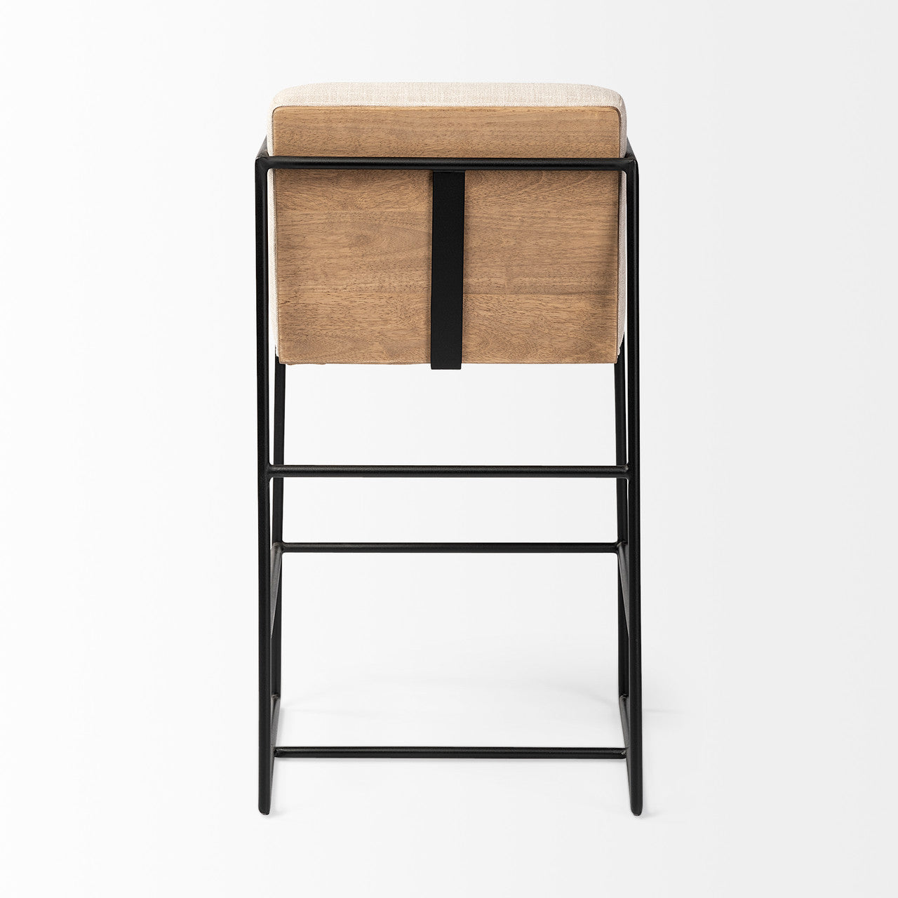 Stamford 36" Total Height Light Beige Upholstered Seat w/ Wood Back, Metal Frame Counter Stool