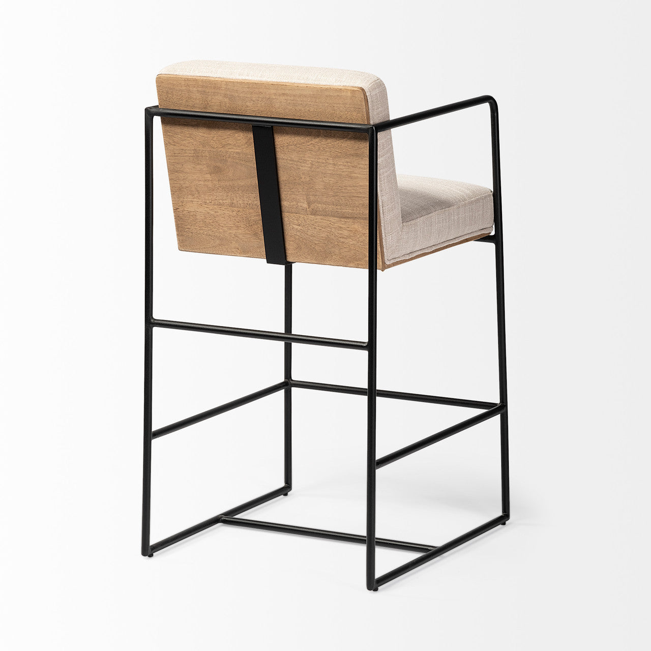 Stamford 36" Total Height Light Beige Upholstered Seat w/ Wood Back, Metal Frame Counter Stool