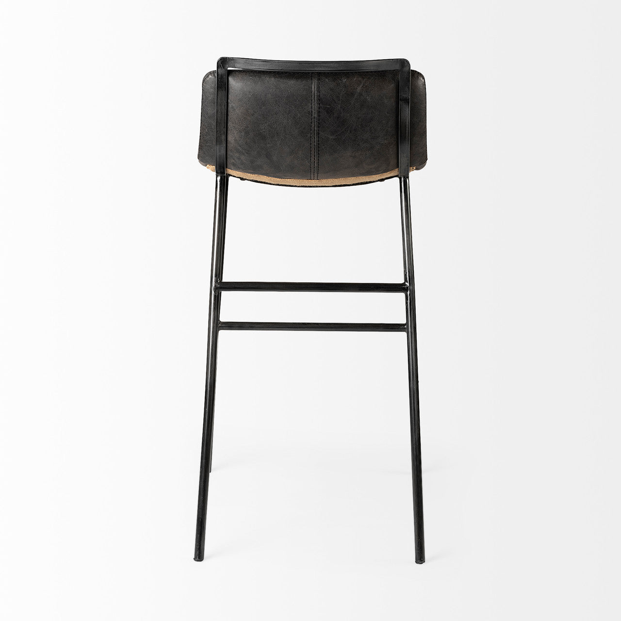 Kavalan 37.5" Total Height Ebony Leather Seat Black Metal Frame Bar Stool