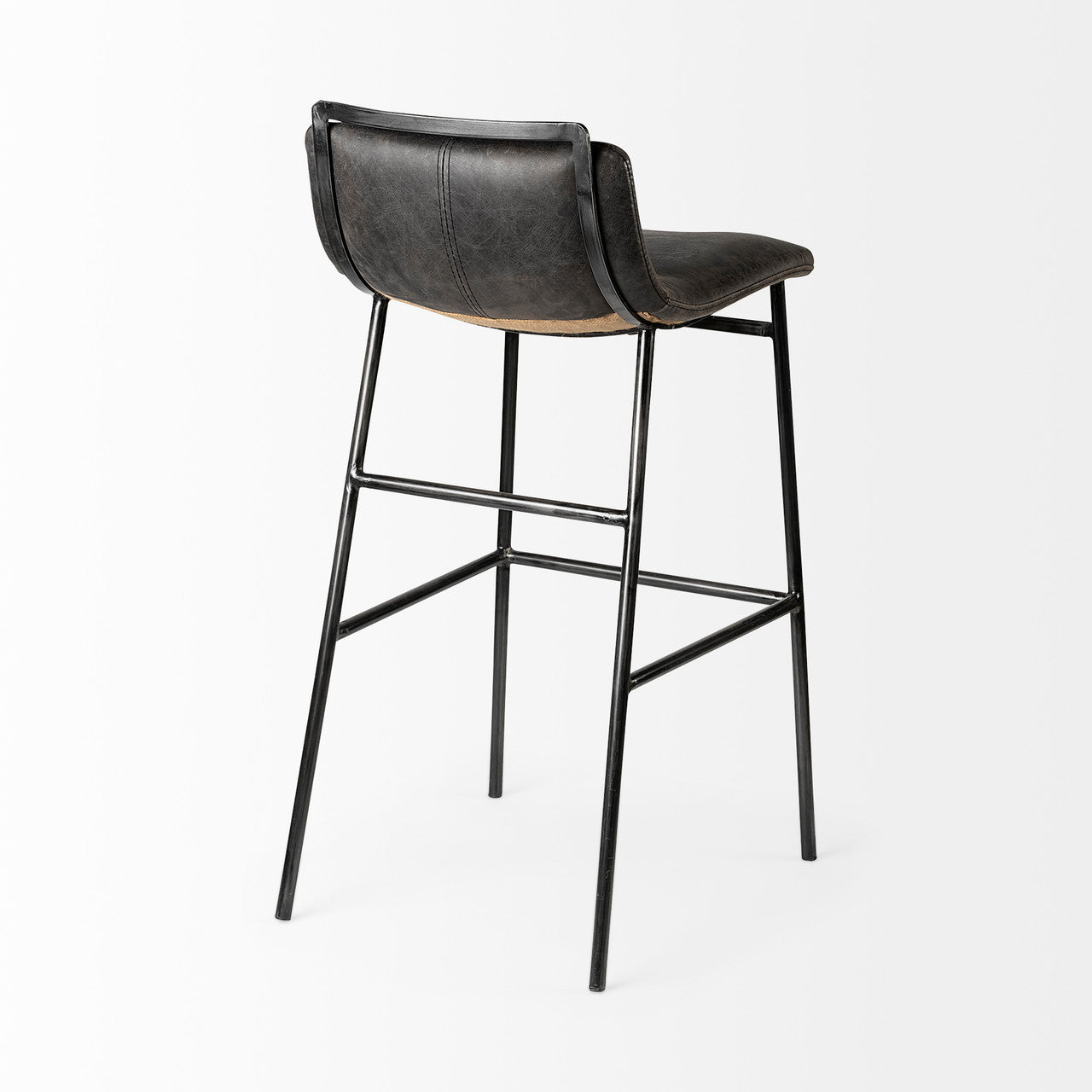 Kavalan 37.5" Total Height Ebony Leather Seat Black Metal Frame Bar Stool