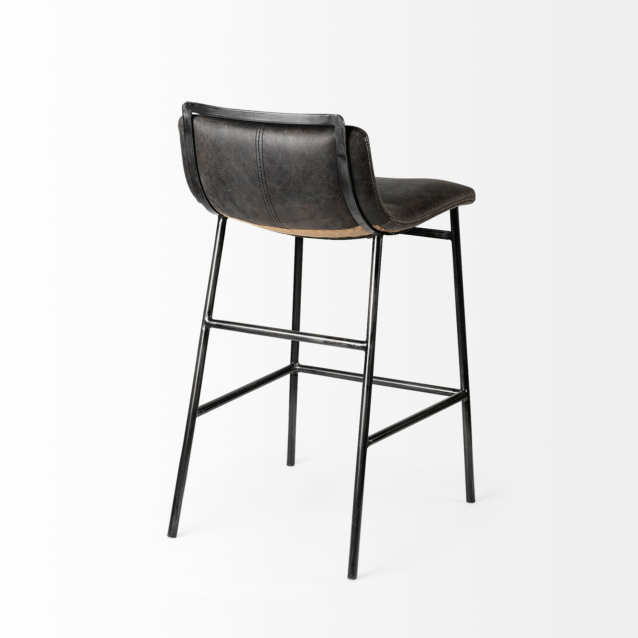 Kavalan 33.5" Total Height Ebony Leather Seat Black Metal Frame Counter Stool