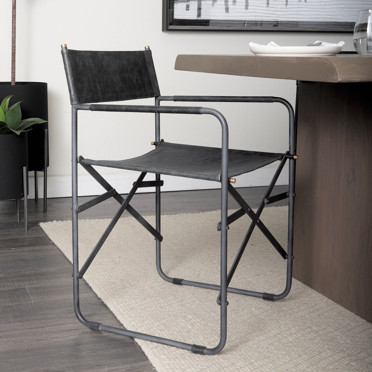 Direttore Black Iron Frame Black Leather Dining Chair