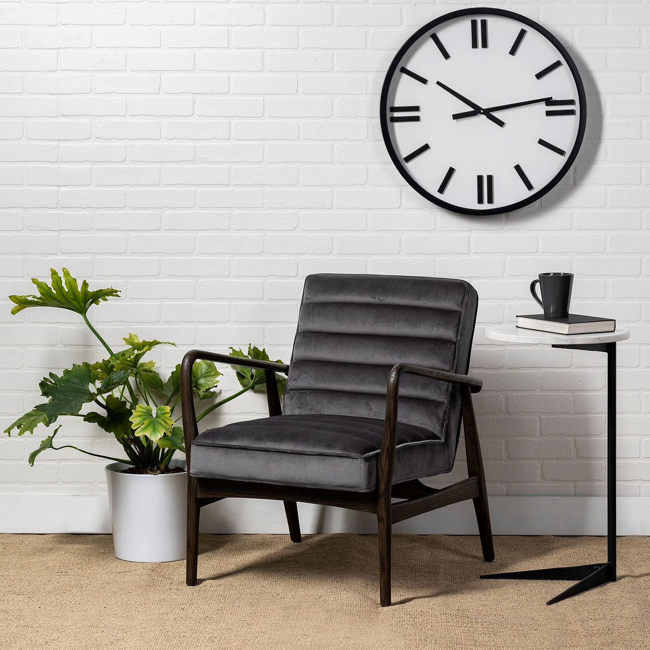 Ballatine II 15L x 15W x 27L White Marble Round Top White w/ Black Metal Base Accent Table
