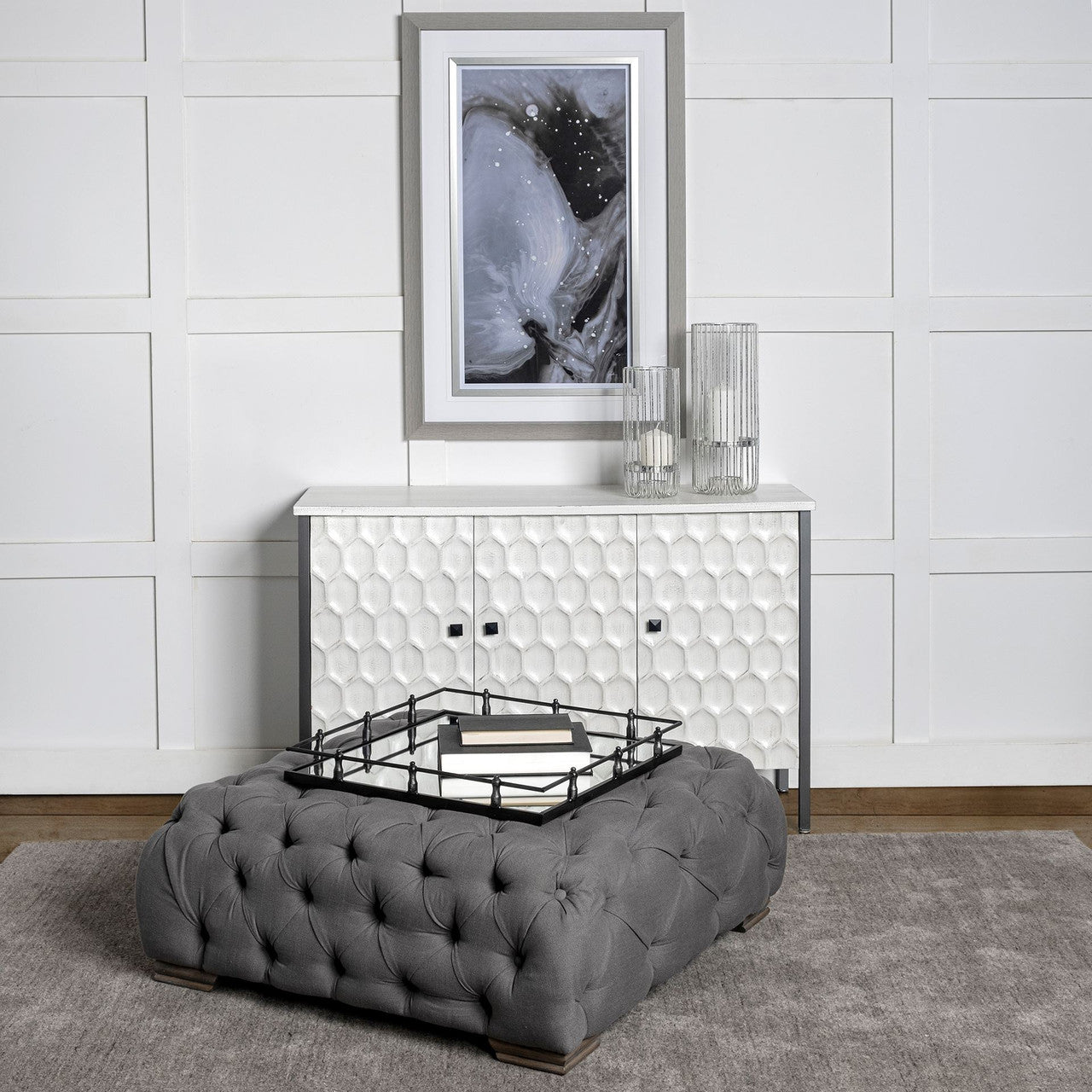 Christa 22L x 22W Black Metal Mirrored Base Square Tray