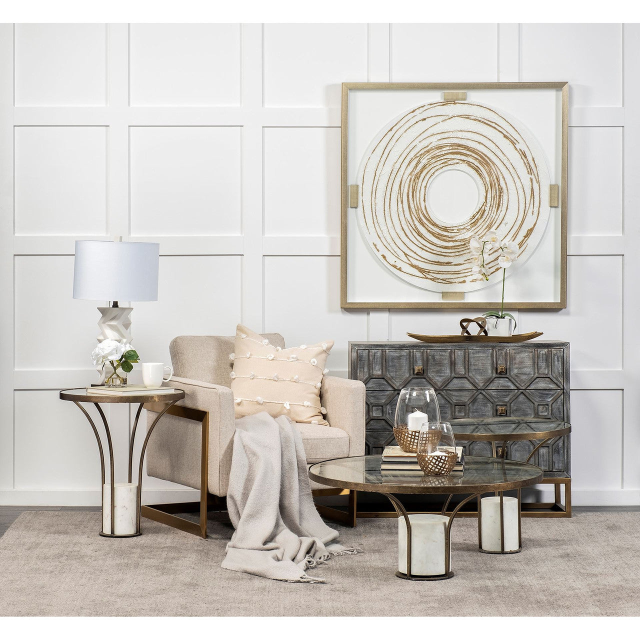 Reena II Large Gold Woven Metal Base Table Candle Holder