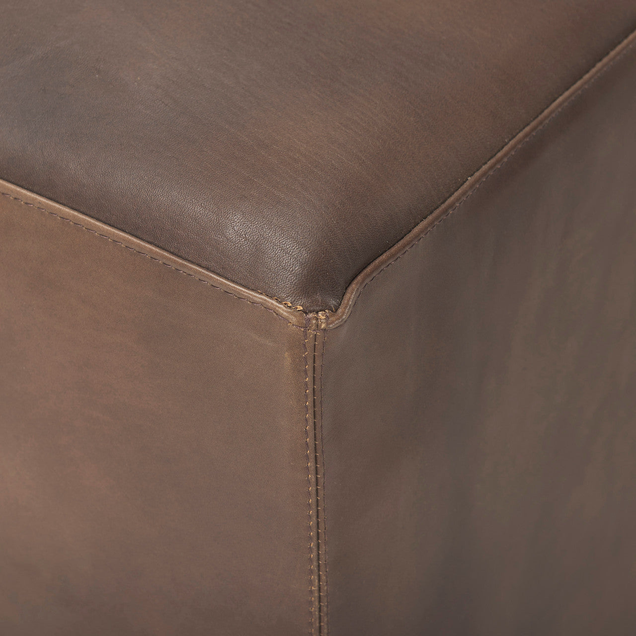 Minara 36" Square Brown Leather Wrapped w/Wood Base Ottoman